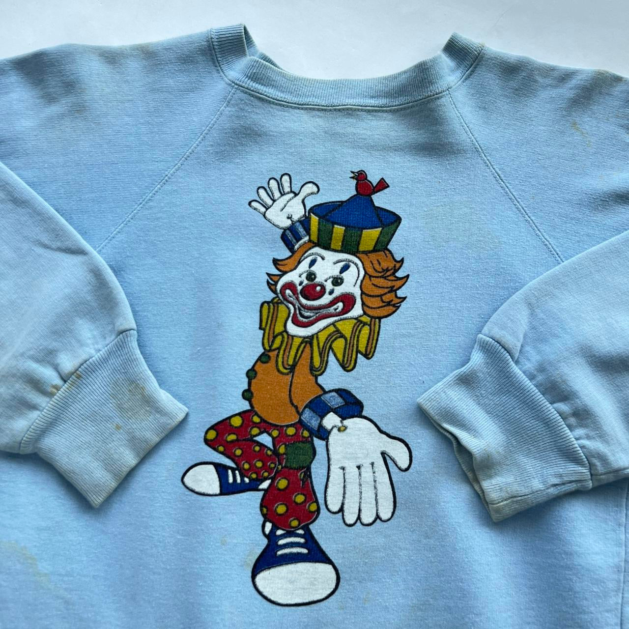 70s Clown Raglan Baby Blue Sweatshirt • Size Youth M